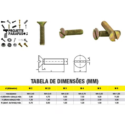 Parafuso De Fenda Dimensoes